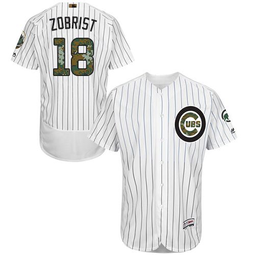 Cubs #18 Ben Zobrist White(Blue Strip) Flexbase Authentic Collection Memorial Day Stitched MLB Jersey